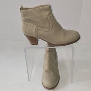 Pink & Pepper JRDUSTER3 Tan Textile Ankle Boots Womens Size 8.5M Stacked Heel